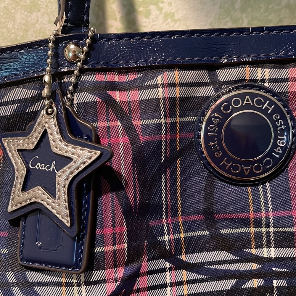 Vintage Coach Tartan Purple/Blue Plaid Shoulder Purse - Picture 3 of 9